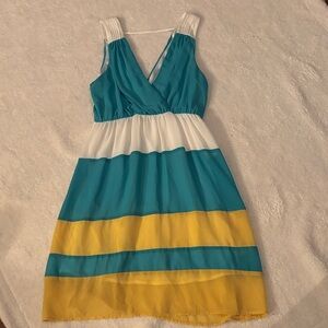 Umgee Teal, White, and Yellow Dress